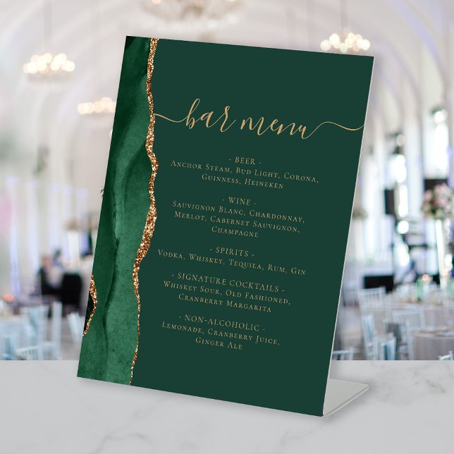 Signe De Table Mariage Bar Menu Emerald Green Agate (Créateur téléchargé)