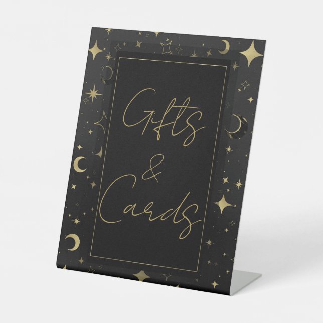 Signe De Table Mariage Black & Gold Celestial Moon Stars (Recto)