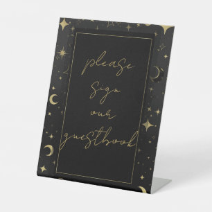 Signe De Table Mariage Black & Gold Celestial Moon Stars