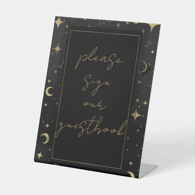 Signe De Table Mariage Black & Gold Celestial Moon Stars (Recto)