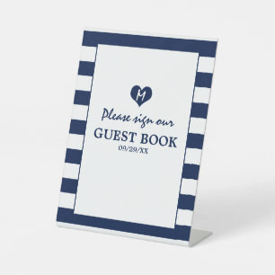 Signe De Table Mariage bleu et blanc de marine moderne chic