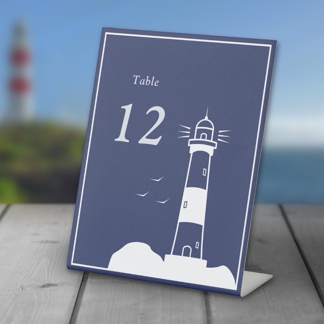Signe De Table Mariage bleu Lighthouse Marine Numéros de tableau (Lighthouse Navy Blue Wedding Table Numbers)