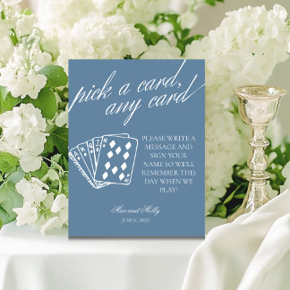 Signe De Table Mariage bleu moderne Jouer des cartes Signal de pi