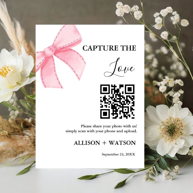 Signe De Table Mariage Bow Capture amour code QR photo mariage (Créateur téléchargé)