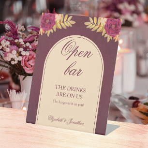 Signe De Table Mariage Champêtre Bohème avec Bar Ouvert Fleurs Ro