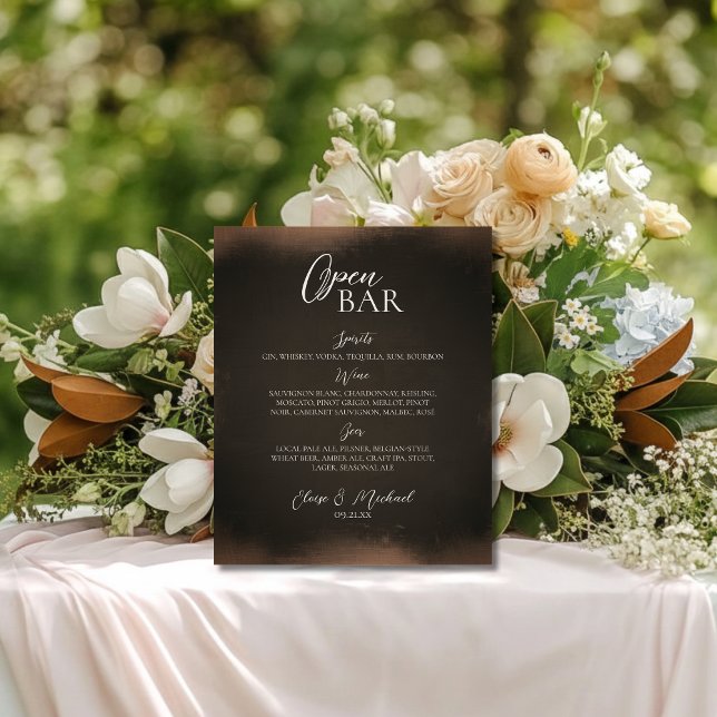 Signe De Table Mariage Champêtre Marron Bar Ouvert  (Give your open bar and added touch of elegance with this Rustic Brown Bar Sign!)