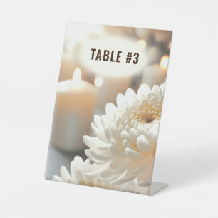 Signe De Table Mariage Chrysanthemum Fleur et bougies