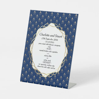 Signe De Table Mariage classique bleu et or