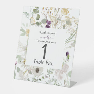 Signe De Table Mariage COLORÉ FLEUR SAUVAGE JAUNE ET PURPLE