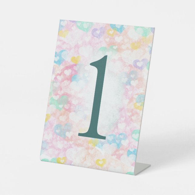 Signe De Table Mariage Couché Coeurs Numéro de tableau Signal pié (Recto)