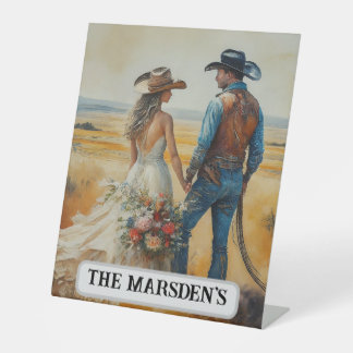 Signe De Table Mariage Country Western Aquarelle