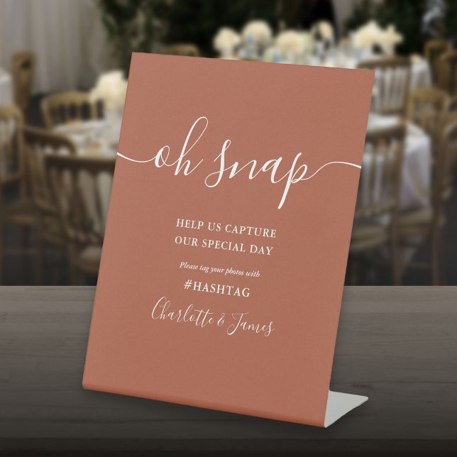 Signe De Table Mariage coup de foudre écriture Terracotta Signatu (Terracotta Signature Script Oh Snap Wedding Pedestal Sign)