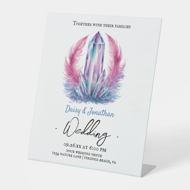 Signe De Table mariage d'aquarelle en cristal de pierre (Recto)
