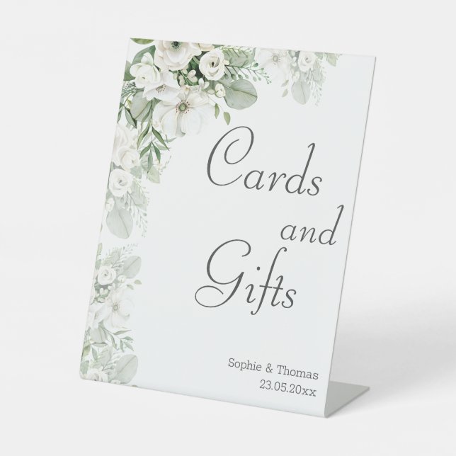 Signe De Table Mariage d'aquarelle vert pâle rose à  (Recto)