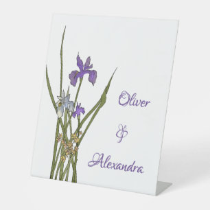 Signe De Table Mariage d'aquarelle violet et bleu Iris