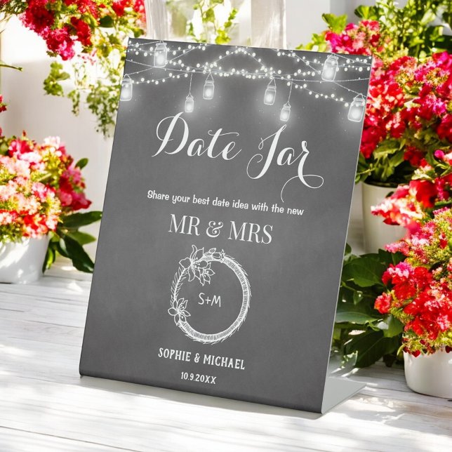 Signe De Table Mariage Date Jar Black String Lumières (Créateur téléchargé)