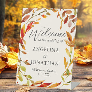 Signe De Table Mariage d'automne à l'aquarelle audacieuse Bienven