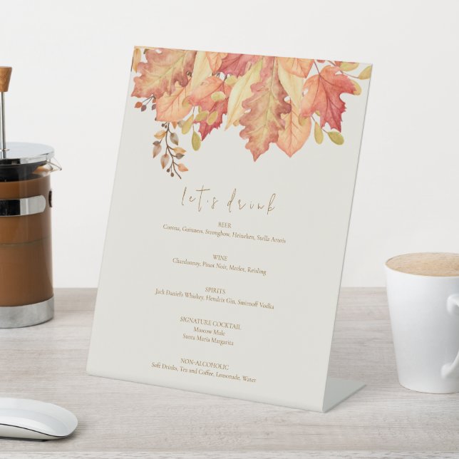 Signe De Table Mariage d'automne élégant à l'aquarelle avec feuil (In SItu)