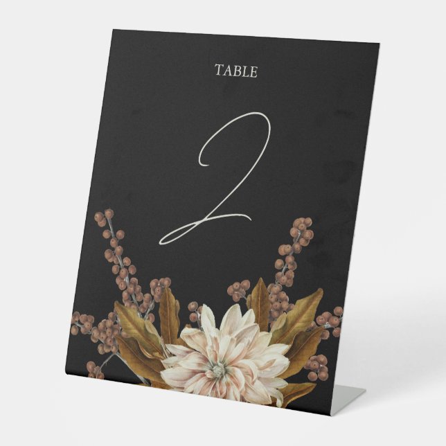 Signe De Table Mariage de automne d'aquarelle noire florale d'aut (Recto)
