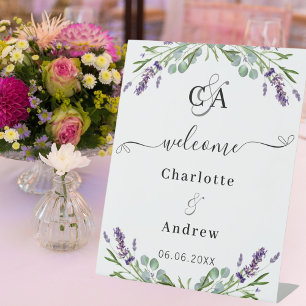Signe De Table Mariage de bienvenue Lavender eucalyptus monogram