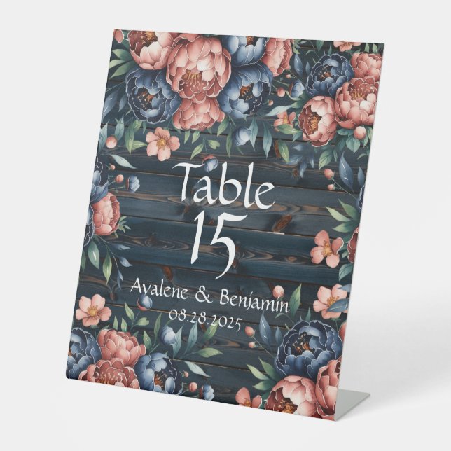 Signe De Table Mariage de bois de poney bleu et cuivre de la Mari (Recto)