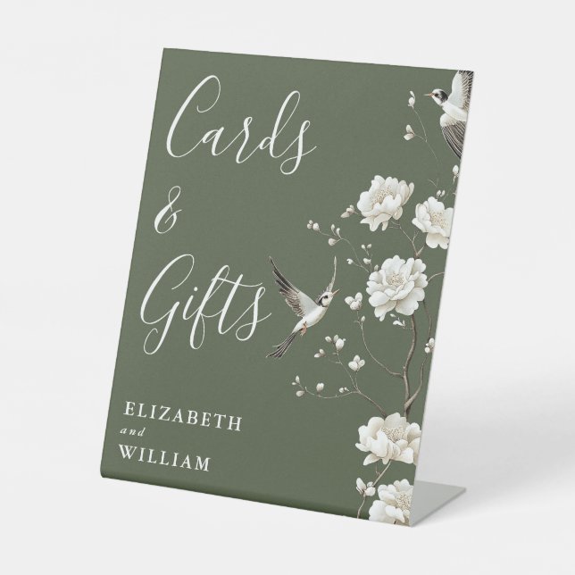 Signe De Table Mariage De Cartes Et Cadeaux Vert Olive Chinoiseri (Recto)