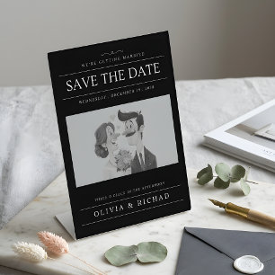 Signe De Table Mariage de couple de dessin animé élégant noir et