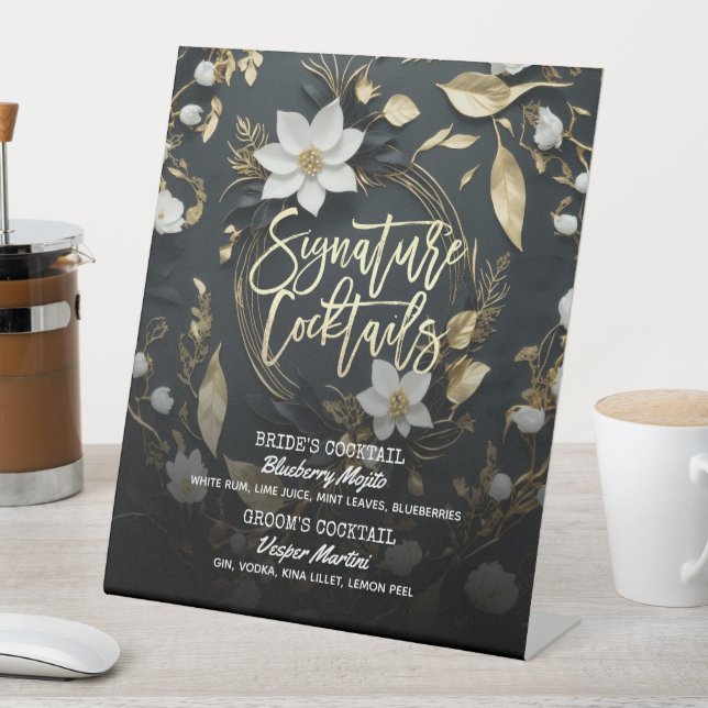 Signe De Table Mariage de courge d'or Floral Signature Boisson Me (In SItu)