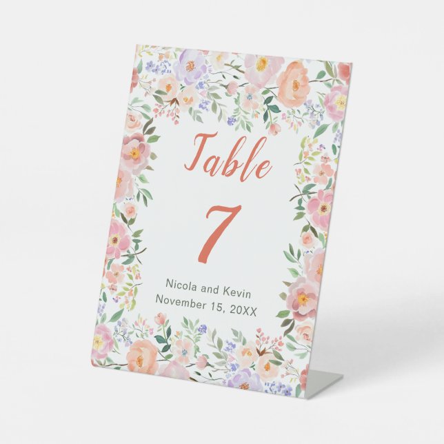 Signe De Table Mariage de fleurs printanières Numéro de tableau (Recto)