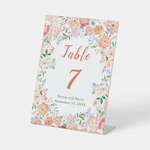 Signe De Table Mariage de fleurs printanières Numéro de tableau