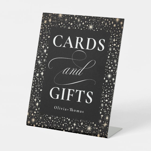 Signe De Table Mariage de la carte noire céleste et des cadeaux (Recto)