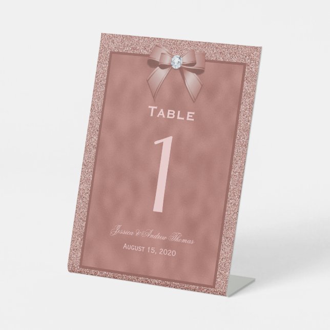 Signe De Table Mariage de Parties scintillant rose Gold et élégan (Recto)