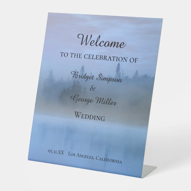 Signe De Table mariage de paysage forestier bleu poussiéreux (Recto)