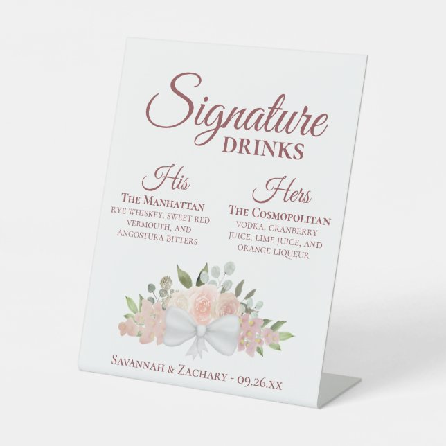 Signe De Table Mariage de roses et fleurs roses de signature (Recto)