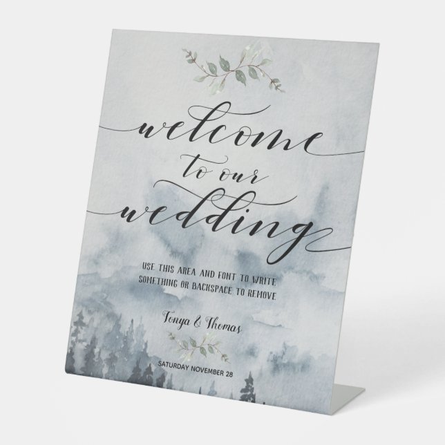 Signe De Table Mariage de scène hivernale à fond lisse (Recto)