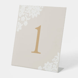 Signe De Table Mariage de script en ivoire de dentelle et or