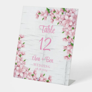 Signe De Table Mariage d'écorce cerise en fleurs d'arbre Numéro d