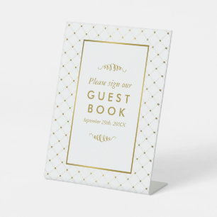 Signe De Table Mariage d'effet blanc et or moderne