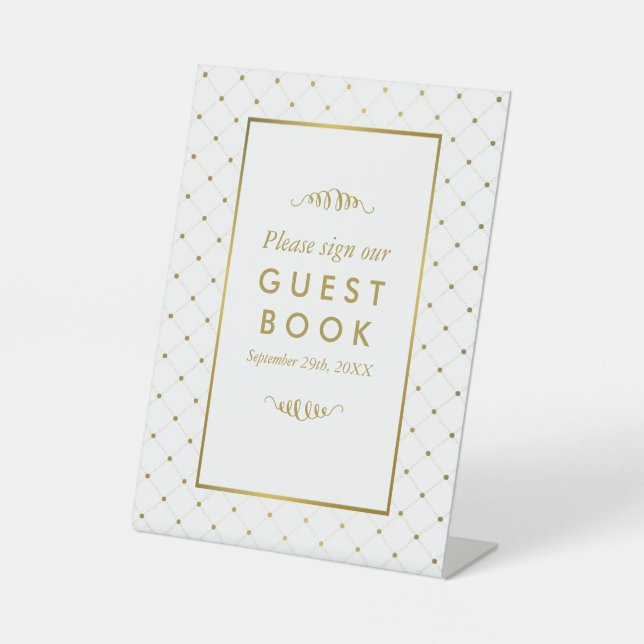 Signe De Table Mariage d'effet blanc et or moderne (Recto)