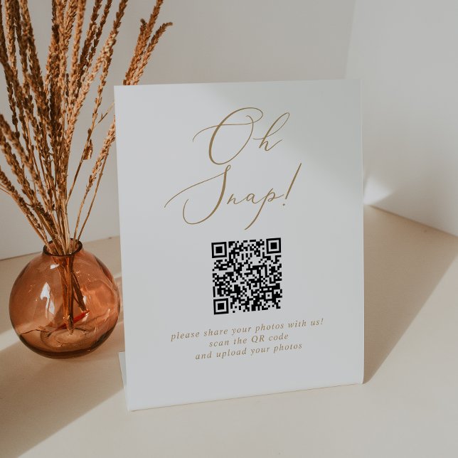 Signe De Table Mariage délicat or calligraphié Oh Snap QR Code (Créateur téléchargé)