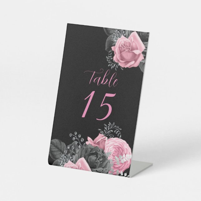 Signe De Table Mariage d'encre florale rose Lux (Recto)