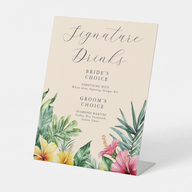 Signe De Table Mariage des boissons de marque florale tropicale P (Recto)