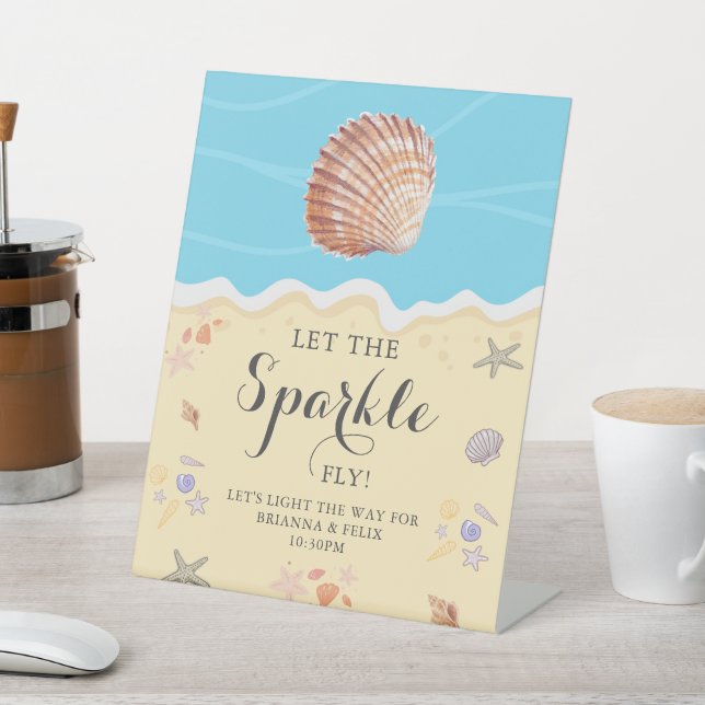 Signe De Table Mariage d'été Minimal Blue Ocean Sparkle  (In SItu)
