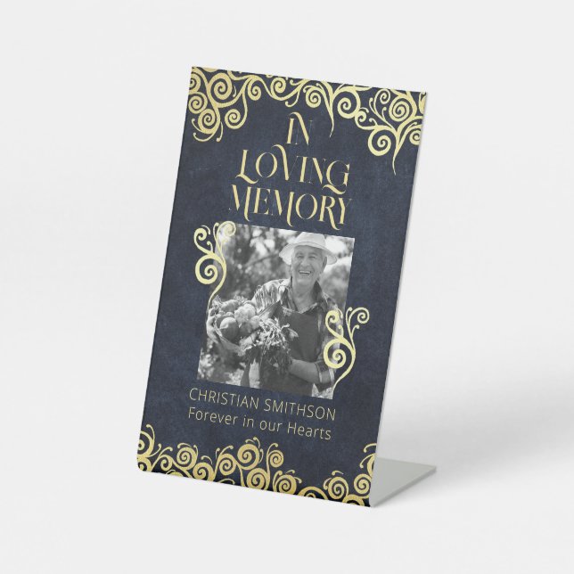 Signe De Table Mariage D'Hiver Bleu Et Or Fleuri (Recto)