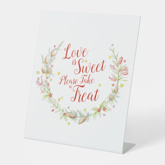 Signe De Table Mariage d'hiver cônes d'aquarelle baies et étoiles (Recto)