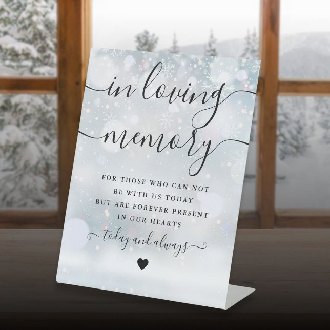 Signe De Table Mariage d'hiver en mémoire d'amour (In Loving Memory Memorial Winter Wedding Pedestal Sign)