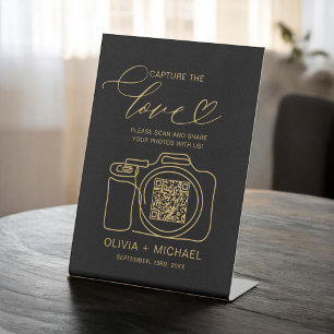 Signe De Table Mariage d'or noir capturer le code QR d'amour