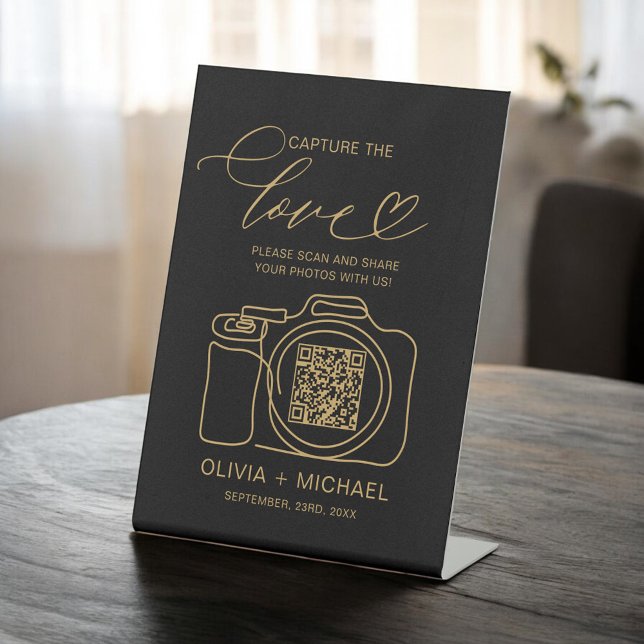 Signe De Table Mariage d'or noir capturer le code QR d'amour (Créateur téléchargé)