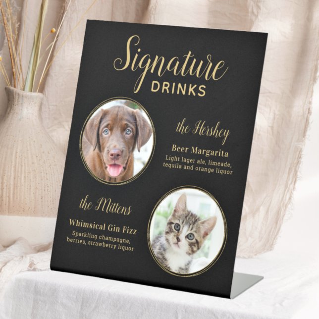 Signe De Table Mariage d'or noir Personnalisé Animaux de compagni (Créateur téléchargé)