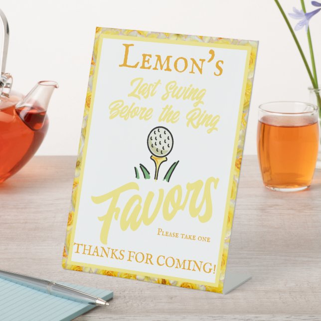 Signe De Table Mariage du Bachelorette Golf Jaune Blanc (In SItu)